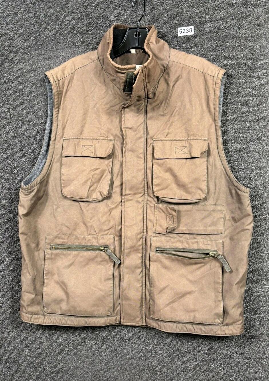 Fieldmaster Vest Mens Large Brown Utility Fleece Lined Multi Pocket Outdoor